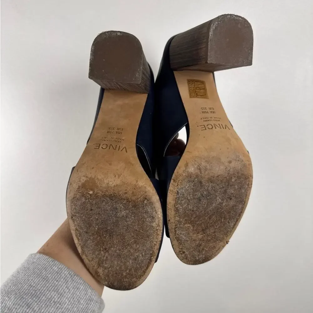 Vince Leather Crisscross Slingback Block Heel Leather Sandals Navy Size 7.5M